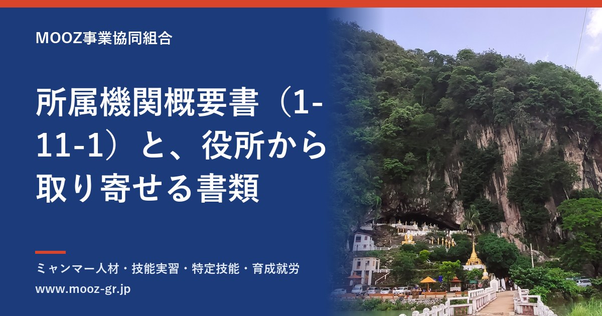 所属機関概要書（1-11-1）と、役所から取り寄せる書類