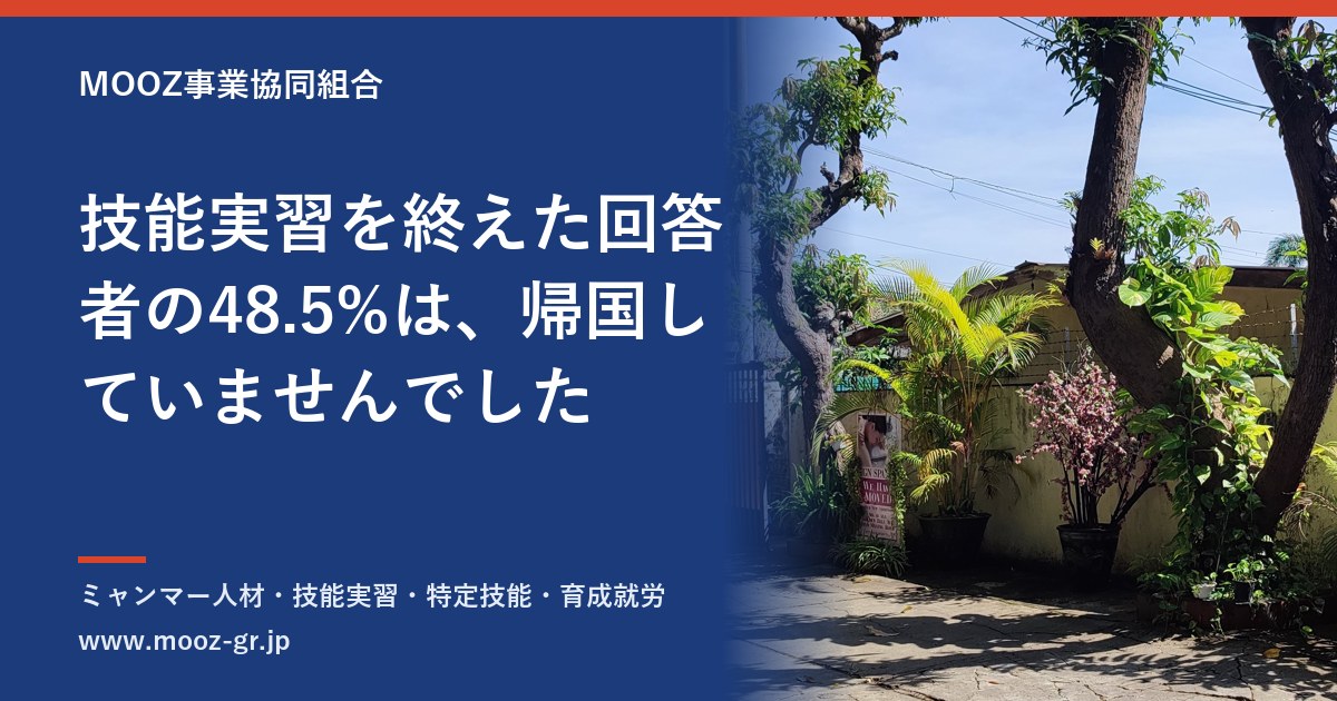 技能実習を終えた回答者の48.5%は、帰国していませんでした